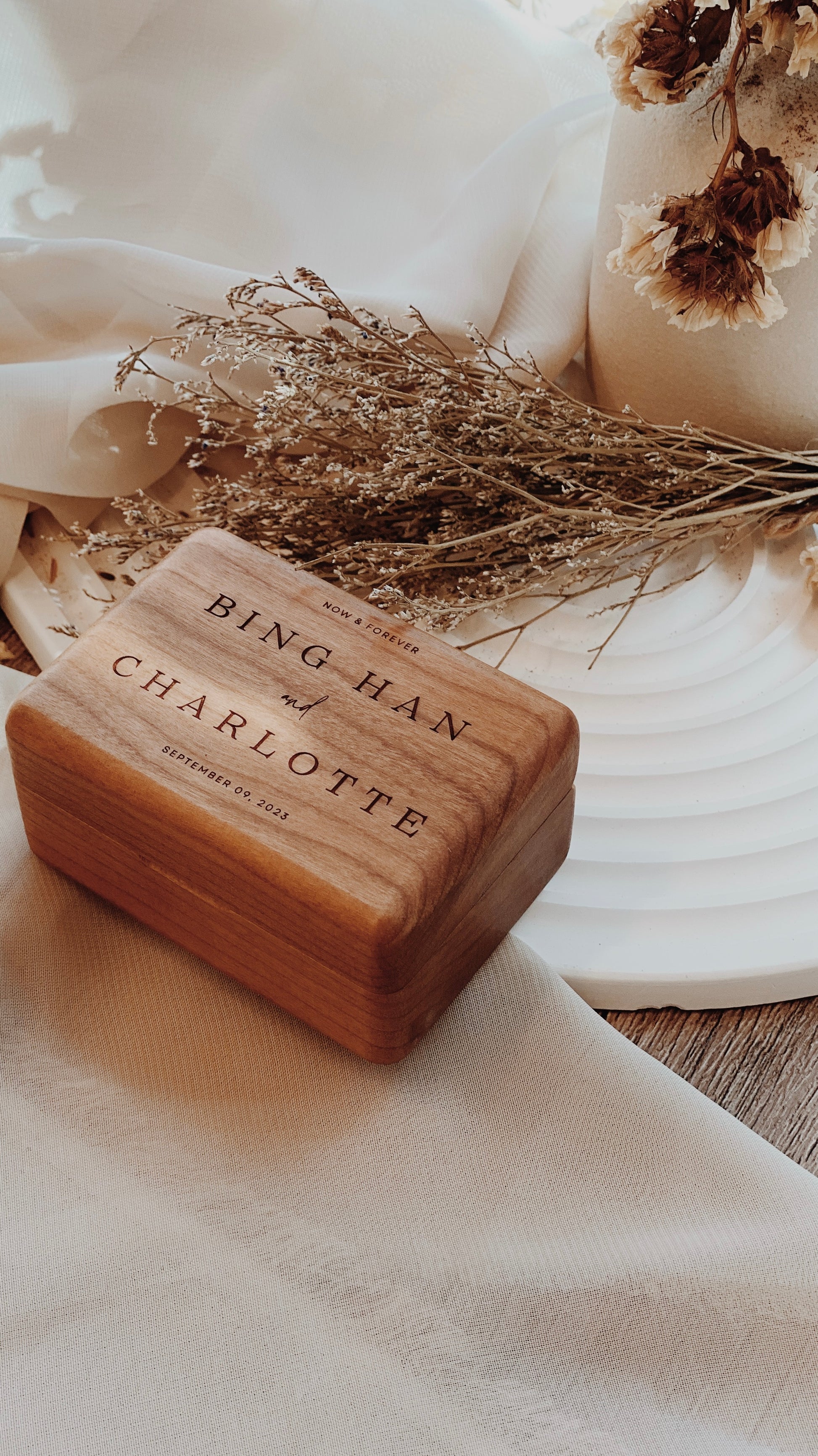 Personalized Engraved Wooden Gift - Custom Name and Message, couple ring box 