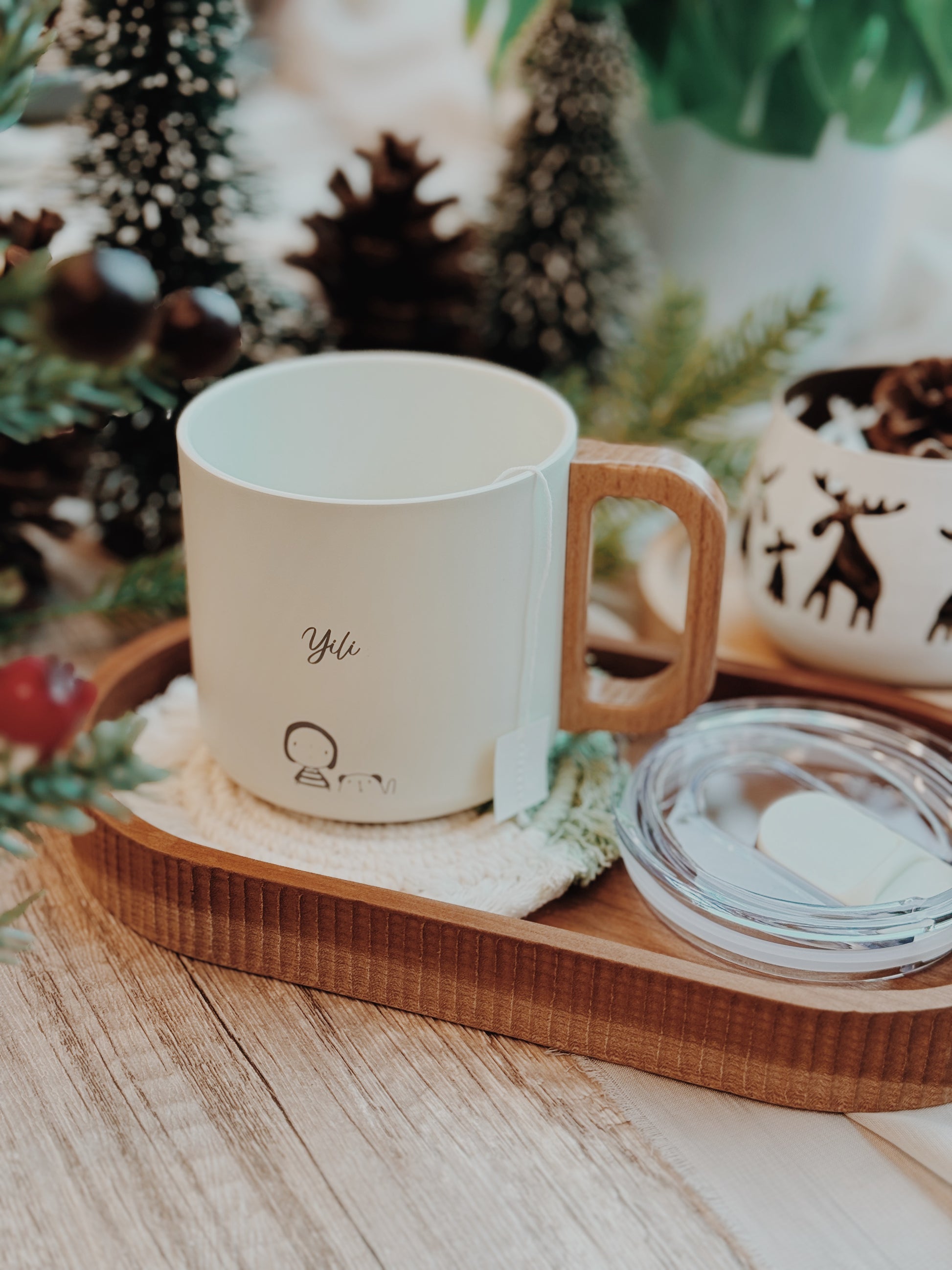 Personalized Engraved Wooden Gift - Custom Name and Message, couple matching mug